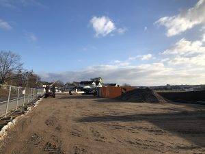 Die Baustelle wird eingerichtet, Baugebiet Rodenbach, "Südlich der Adolf-Reichwein-Straße", Januar 2022